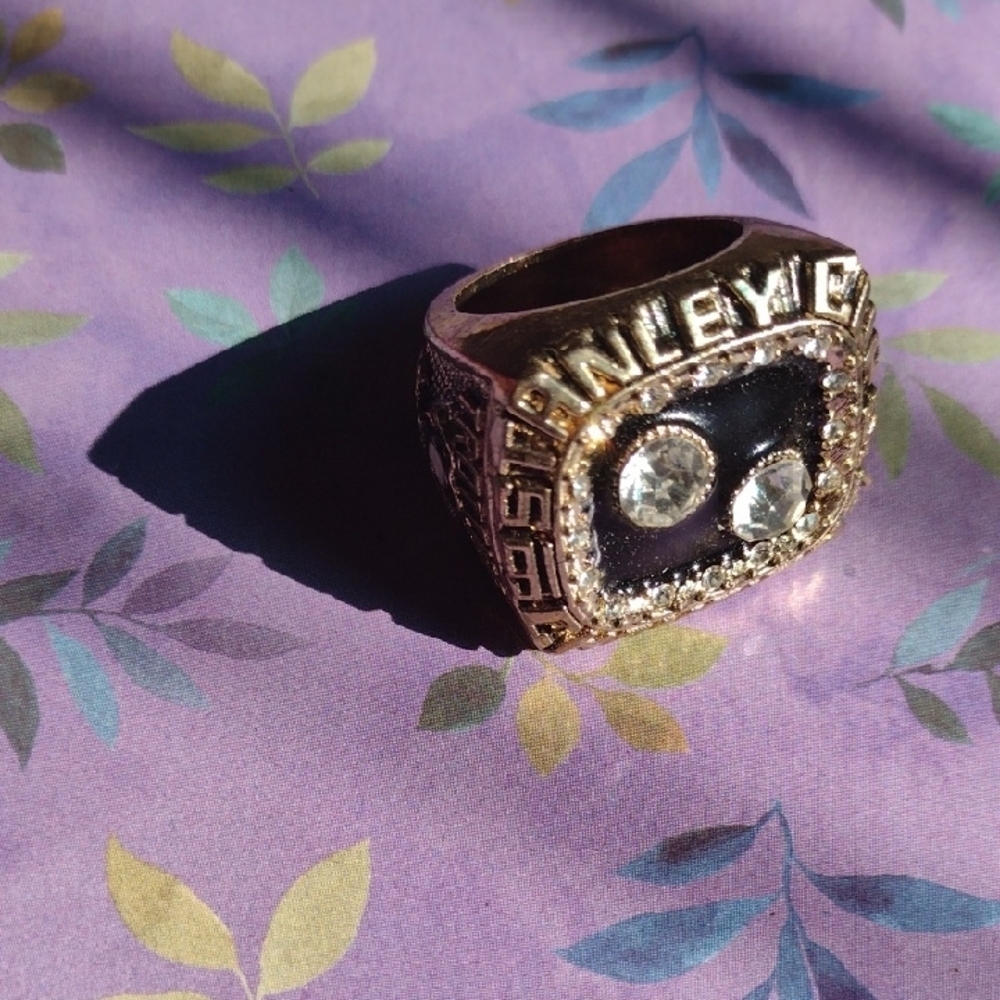 Gold and Black Stanley Ring with Crystals